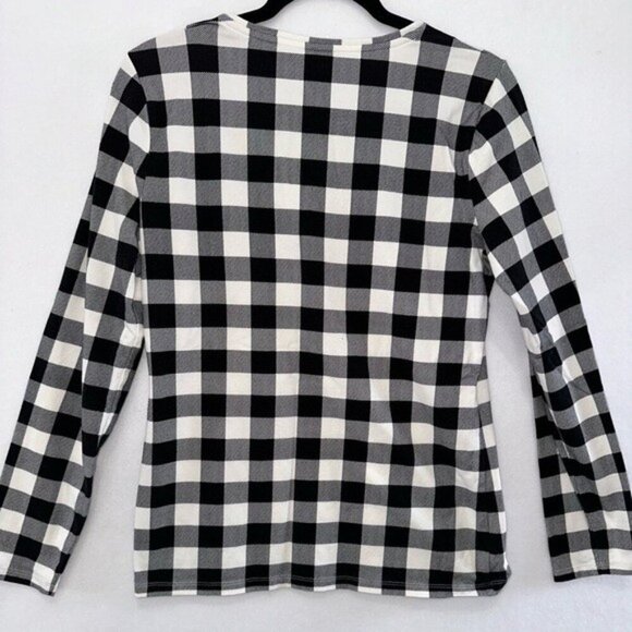 FINAL SALE Talbots Black and White Checked Pullover Long Sleeve Tee Size Medium - Picture 2 of 4